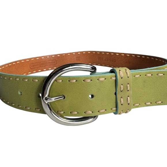Fossil Genuine Leather Solid Enamel Logo Green Belt, Size S - Picture 2 of 7